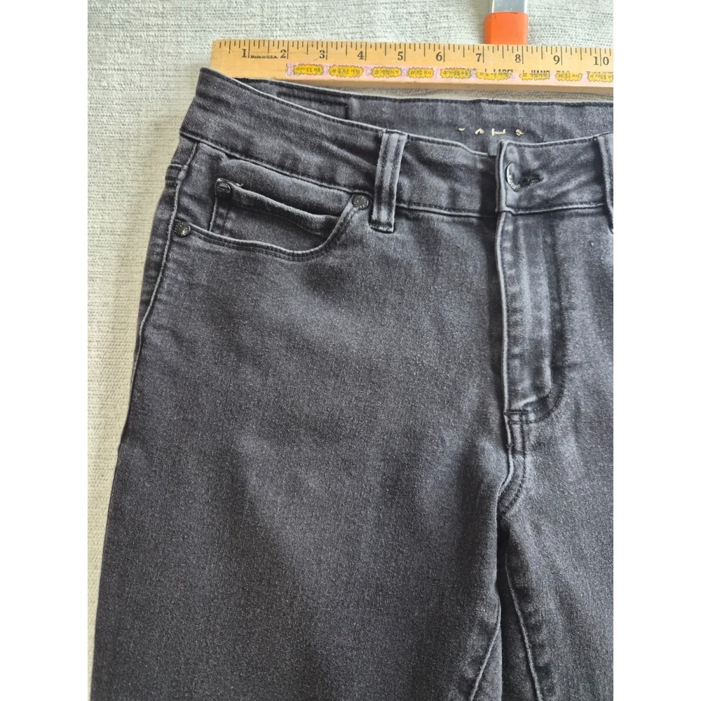 Tahari Jeans Womens 8/29 Black Denim Dark Wash Cotton Stretch Tapered Leg Logo - Picture 2 of 12